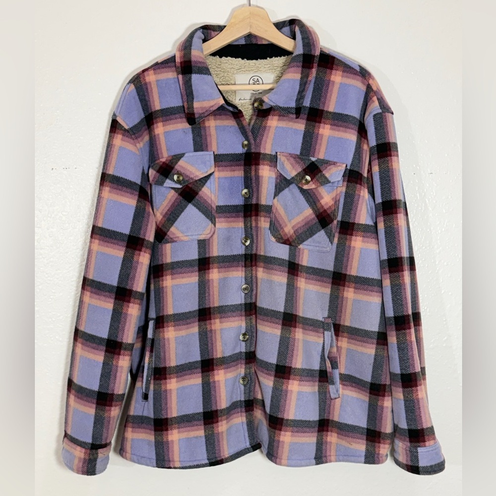 Sage Collective plaid fleece flannel jacket 
Sherpa lining purple tones XXL